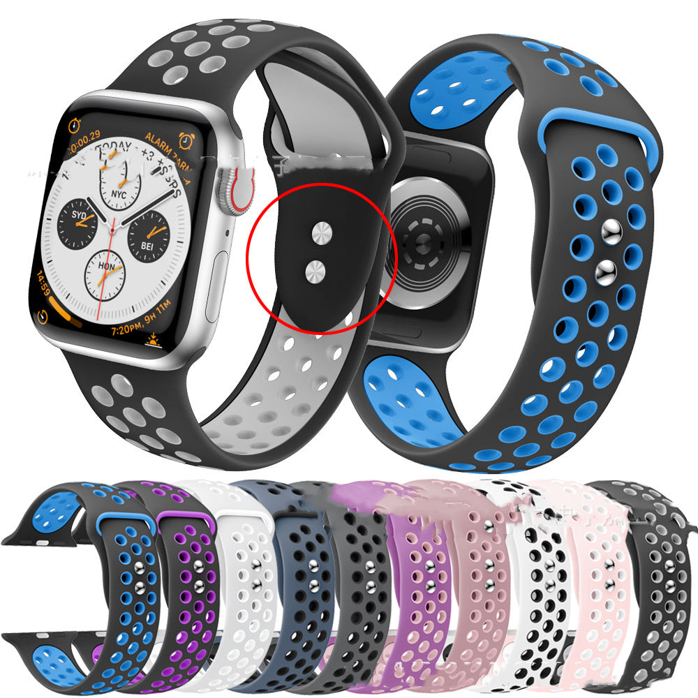 Two Tone Double Nails Round Hole Silicone Strap Sport Style